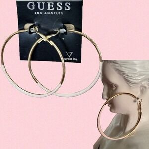 GUESS Polished Gold Tone Pink Enamel Detail Oversized Statement Hoop Earrings